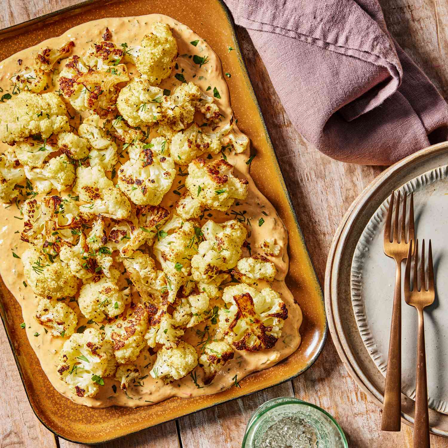 Lemon-Tahini Roasted Cauliflower Salad with Pomegranate Seeds