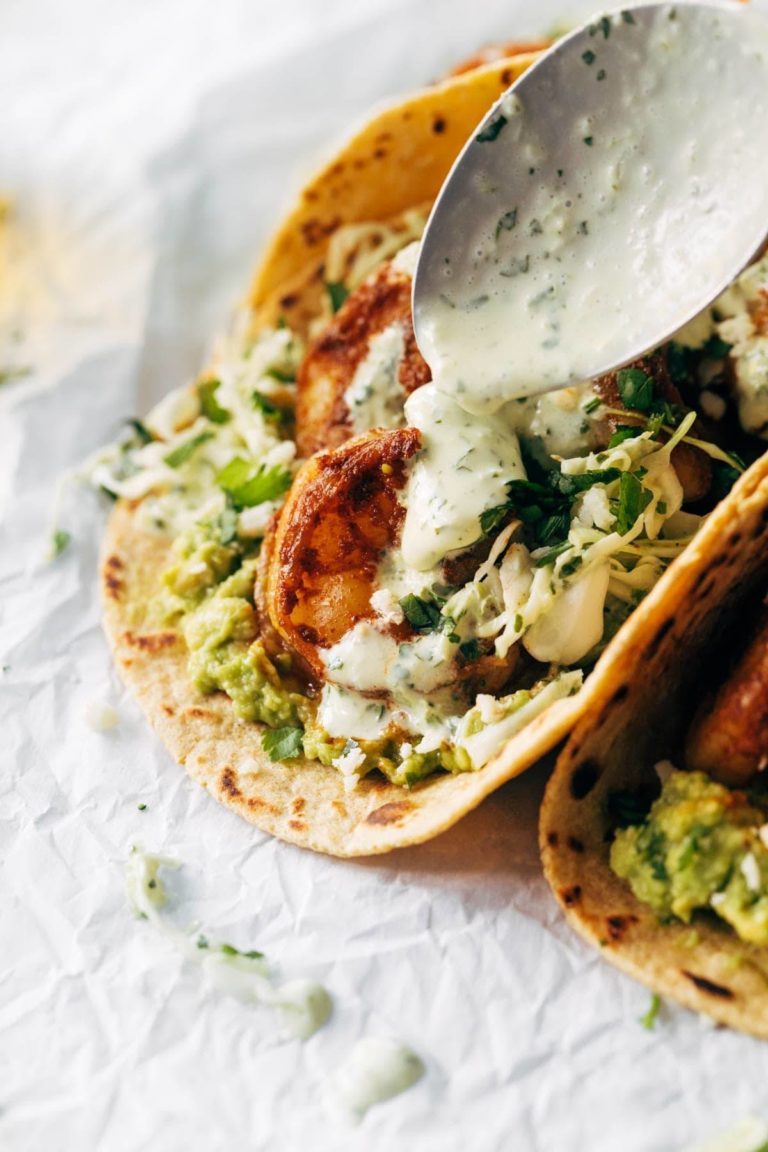 Sautéed Garlic Butter Shrimp Tacos with Cilantro Lime Slaw