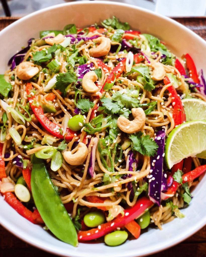 Chilled Sesame-Ginger Noodle Salad with Julienned Vegetables