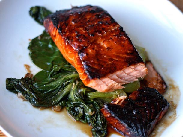 Pan-Seared Salmon with Honey-Ginger Glaze and Sautéed Bok Choy