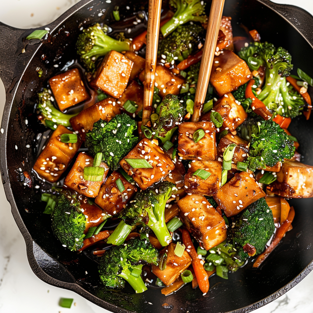 Stir-Fried Tofu with Ginger-Soy Broccoli and Cashews