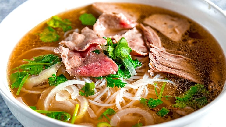 Pho-Inspired Beef Bone Broth Soup with Rice Noodles