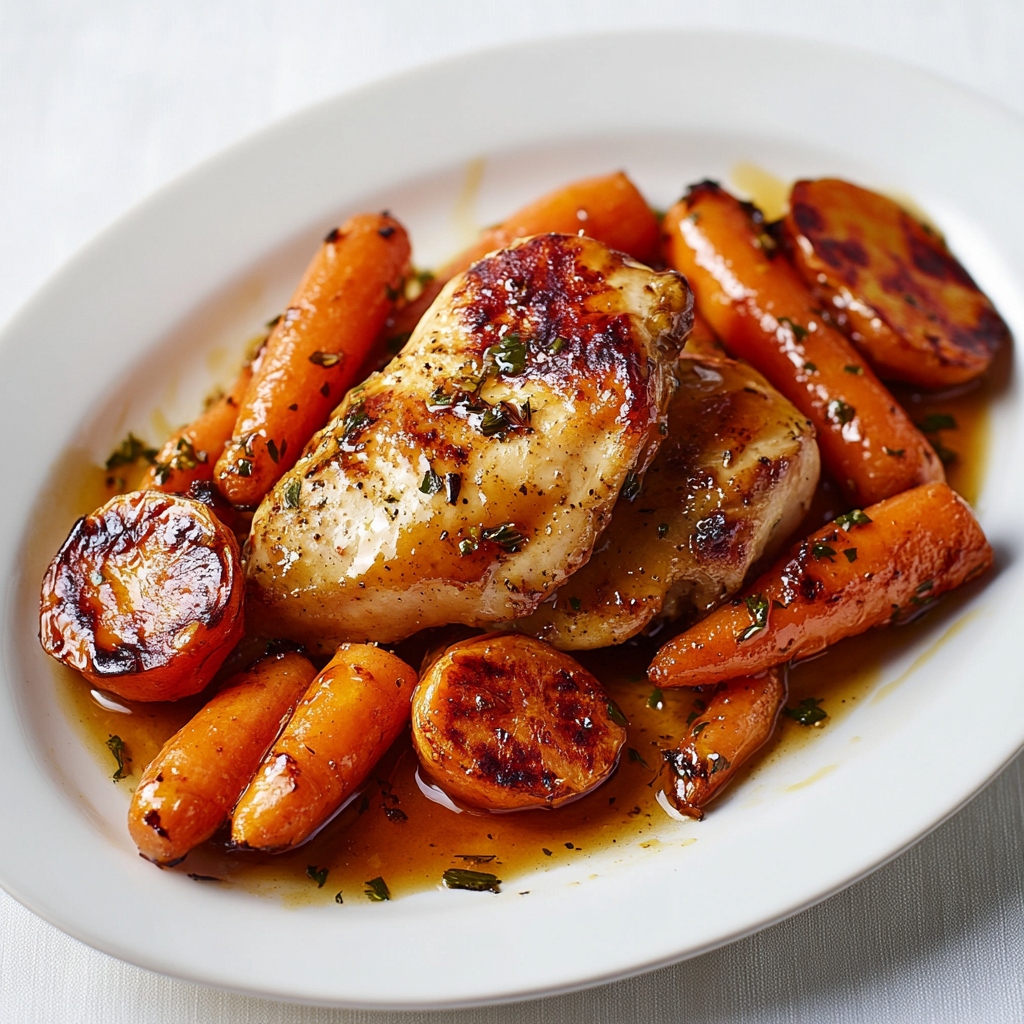 Pan-Seared Chicken with Spiced Honey-Glaze and Roasted Carrots