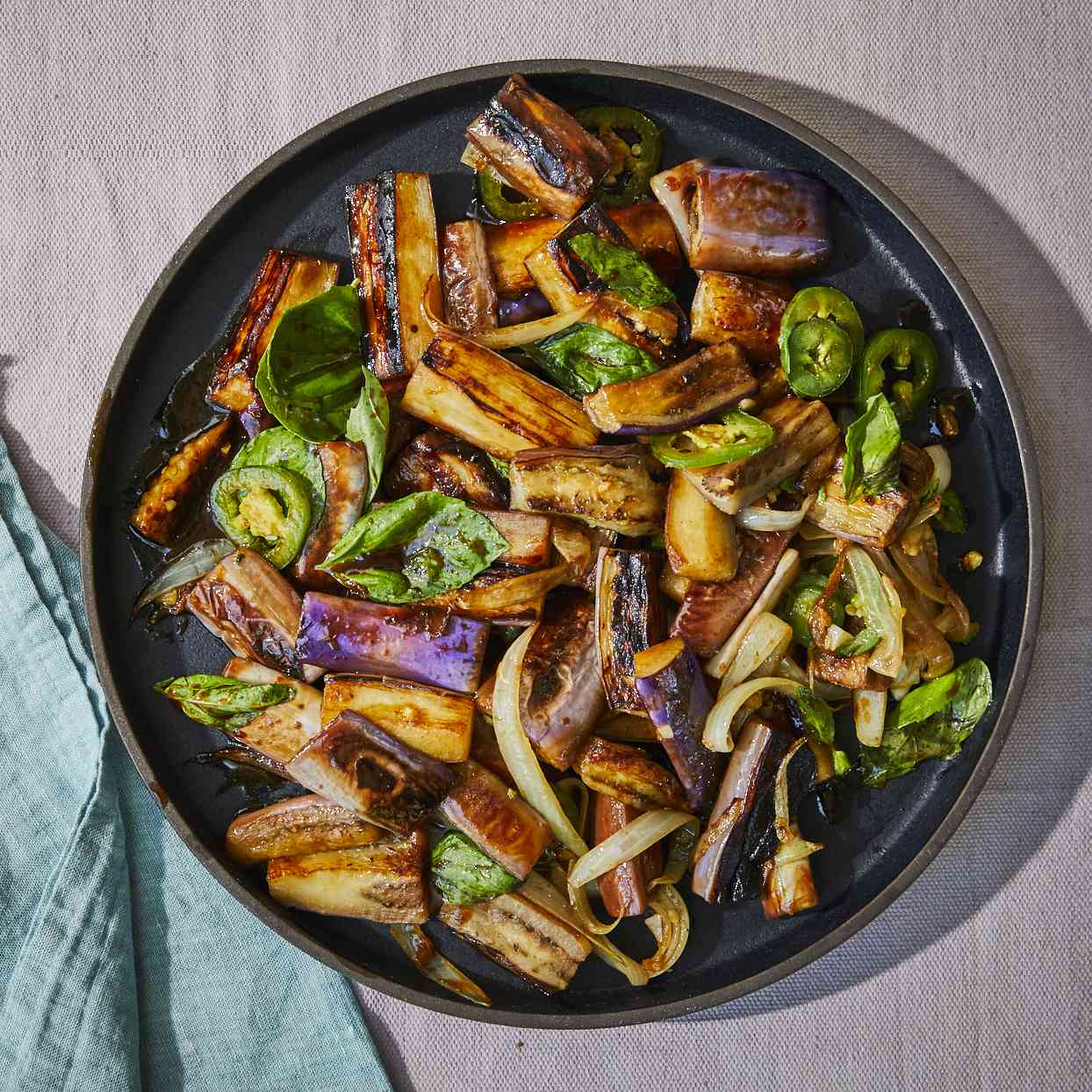 Stir-Fried Spicy Garlic Eggplant with Basil