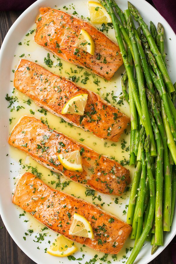 Pan-Seared Salmon with Citrus Herb Butter and Roasted Asparagus