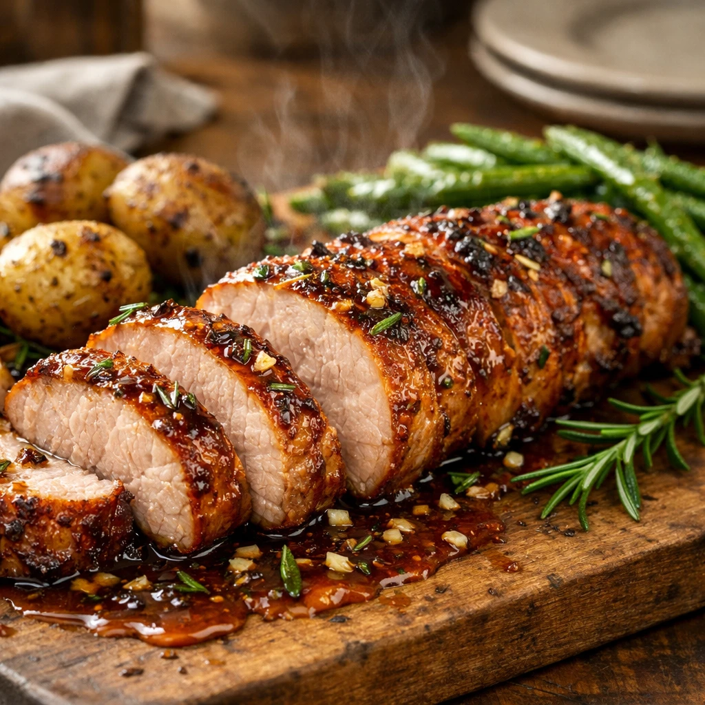 Maple-Glazed Pork Tenderloin with Roasted Michigan Sweet Potatoes