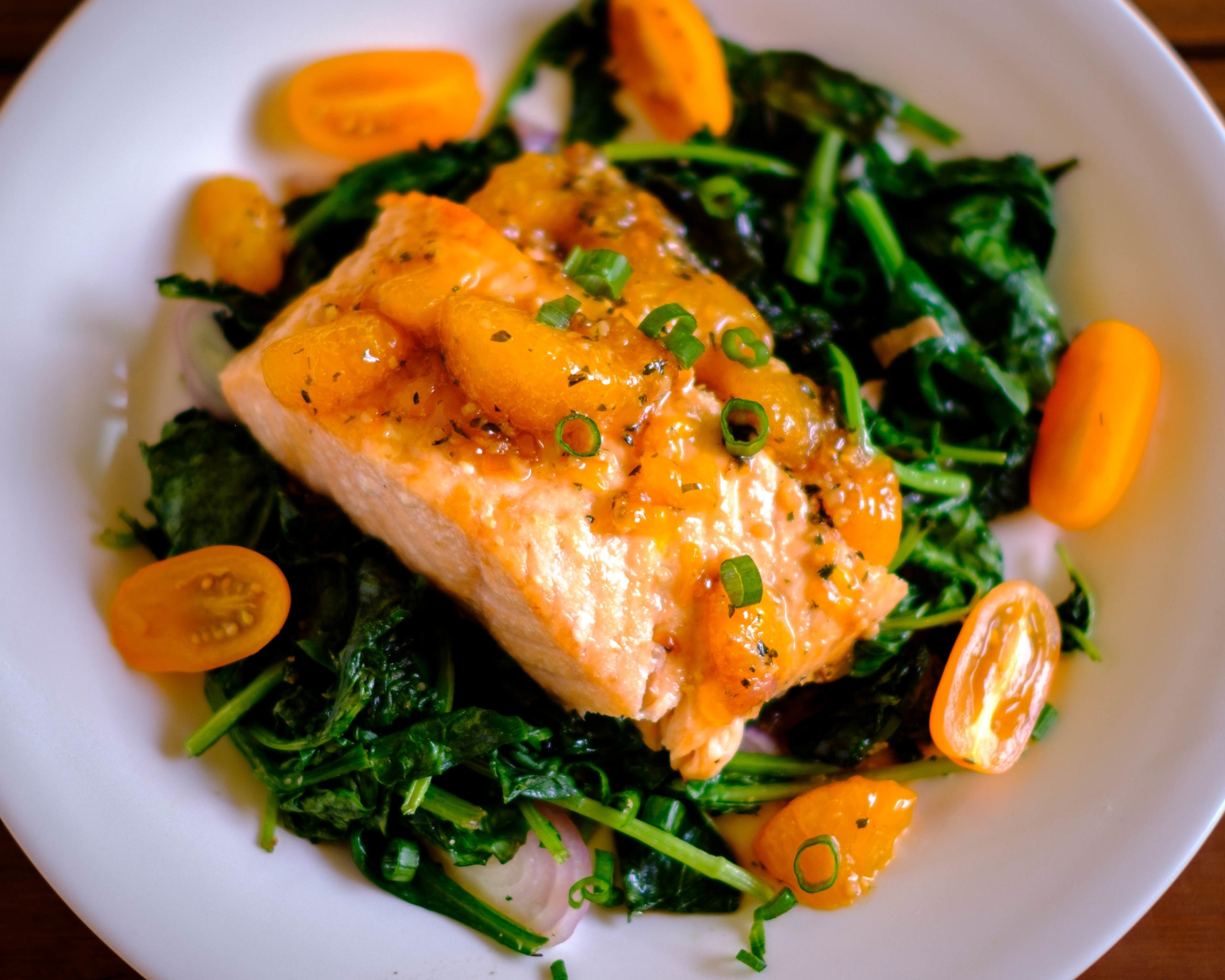 Citrus-Ginger Salmon with Sautéed Spinach and Cauliflower Rice