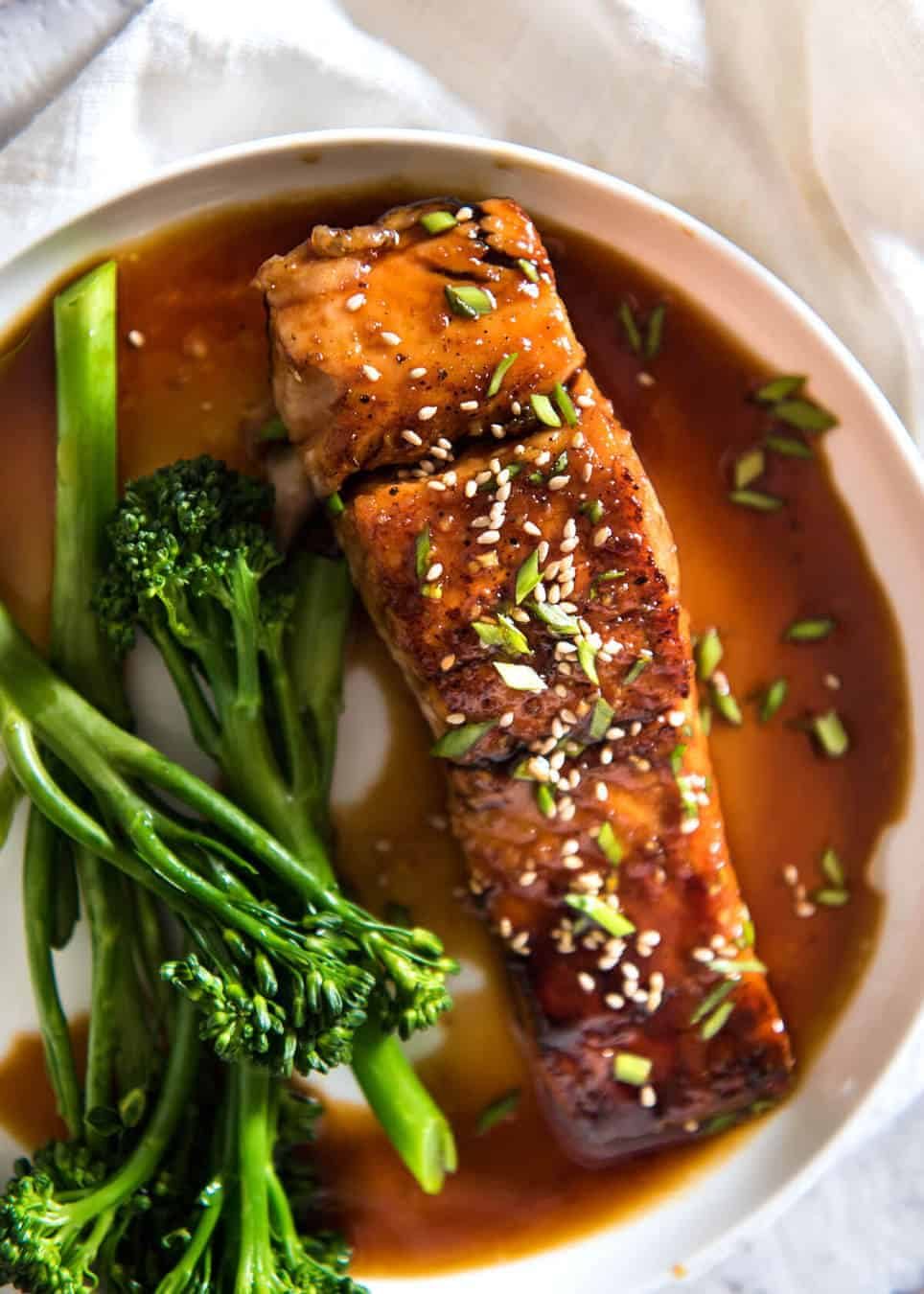 Honey-Garlic Glazed Salmon with Sesame Spinach Stir Fry