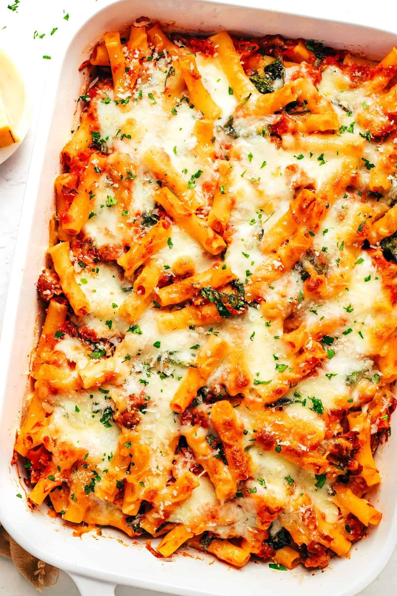 Four-Cheese Baked Ziti with Spinach