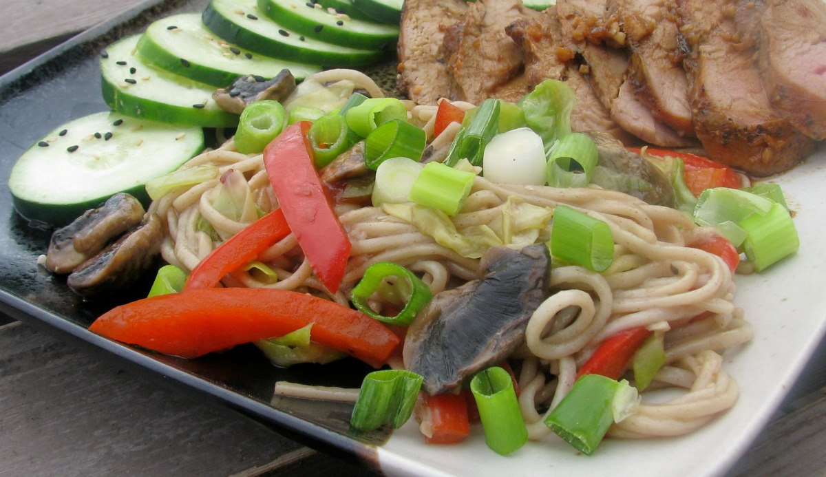 Stir-Fried Soba Noodles with Shiitake Mushrooms and Sesame Ginger Sauce
