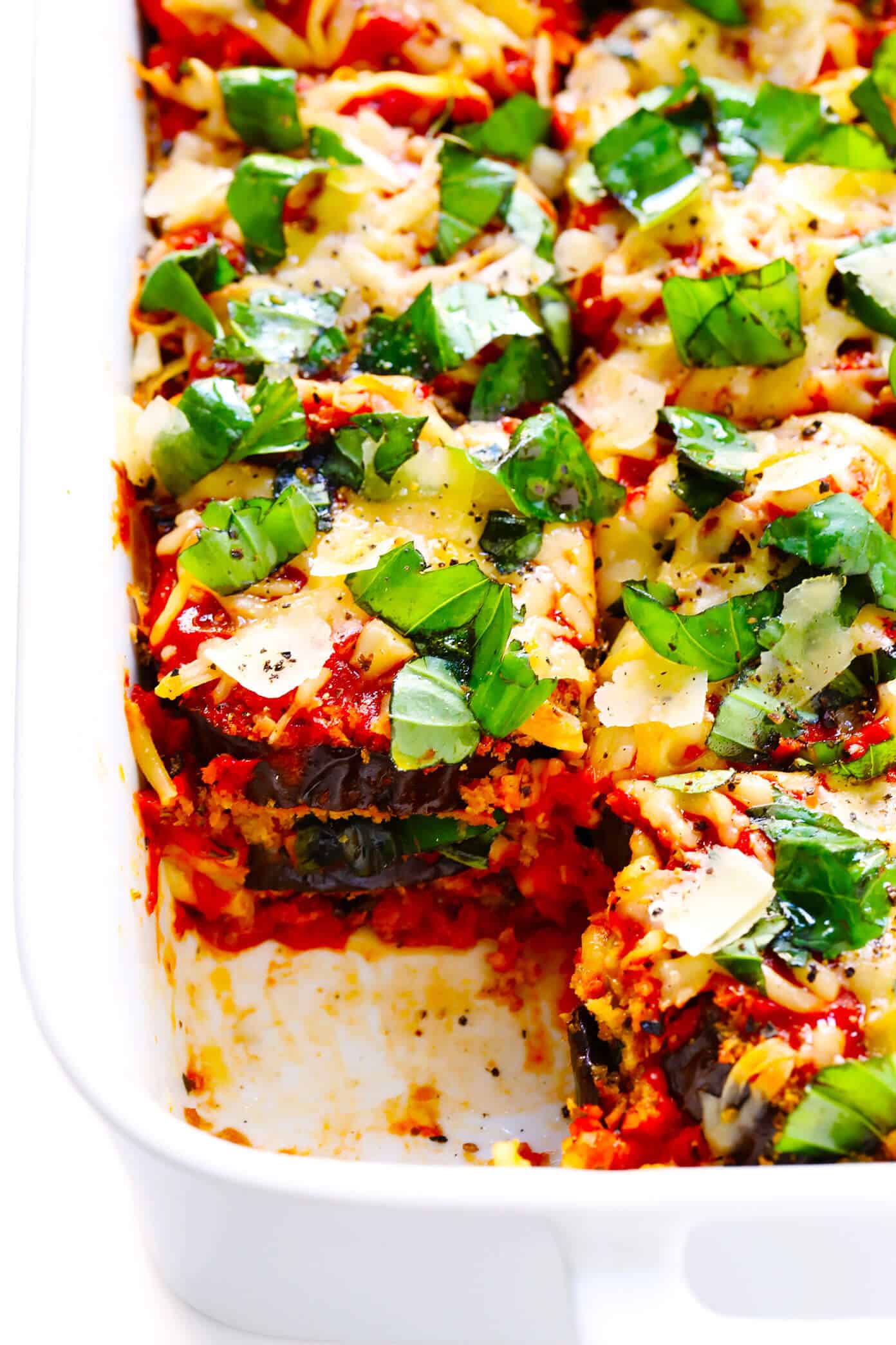 Baked Italian Eggplant Parmesan with Fresh Basil