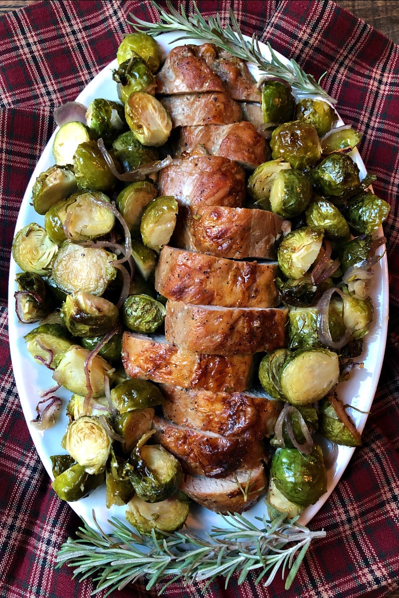Salsa Verde Pork Tenderloin with Roasted Brussels Sprouts