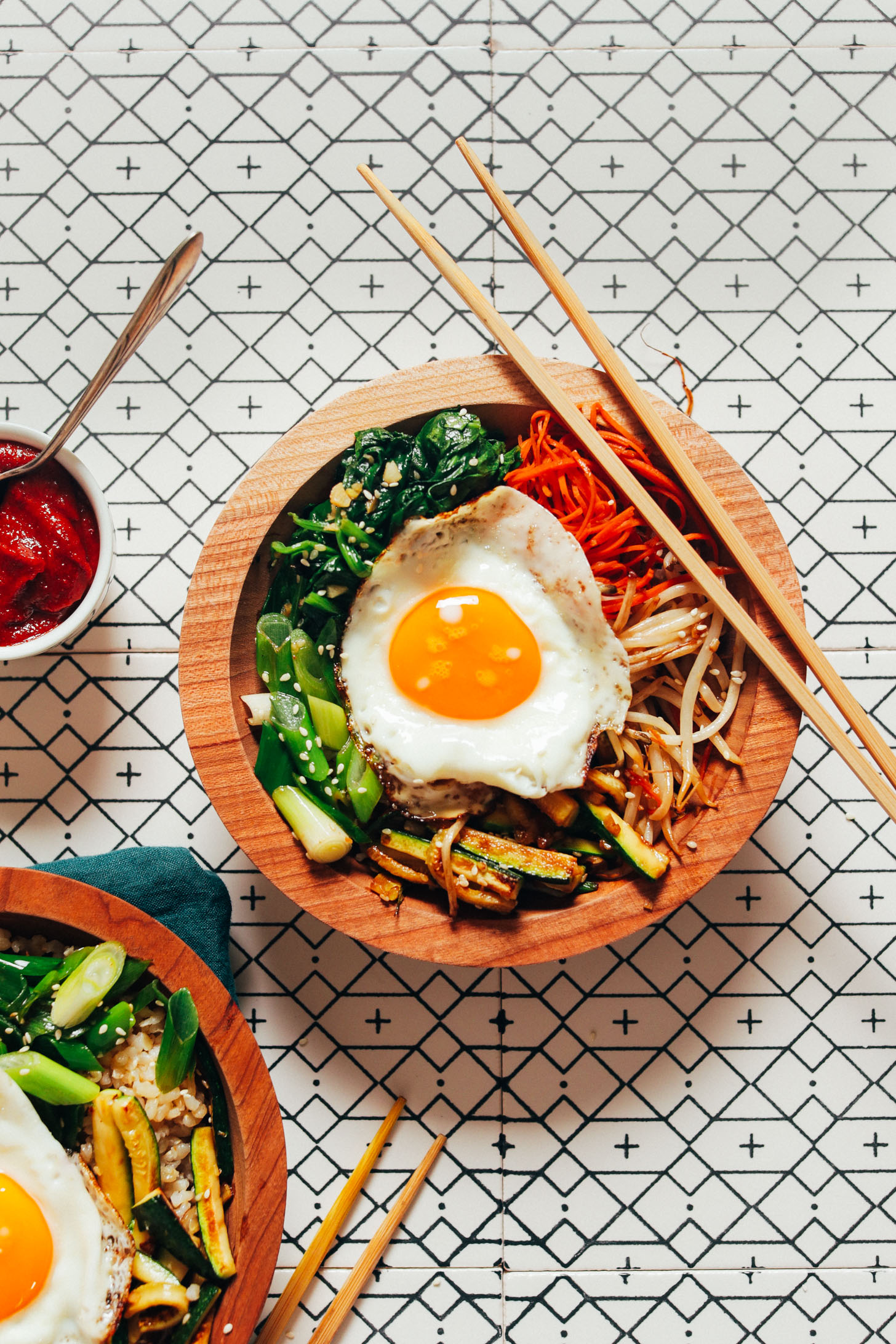 Sautéed Korean Bibimbap Vegetables with Gochujang Sauce