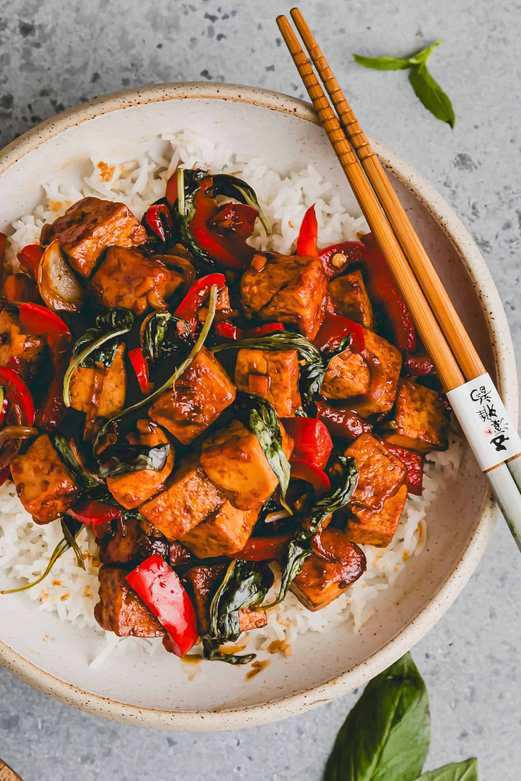 Stir-Fried Thai Basil Tofu with Bell Peppers