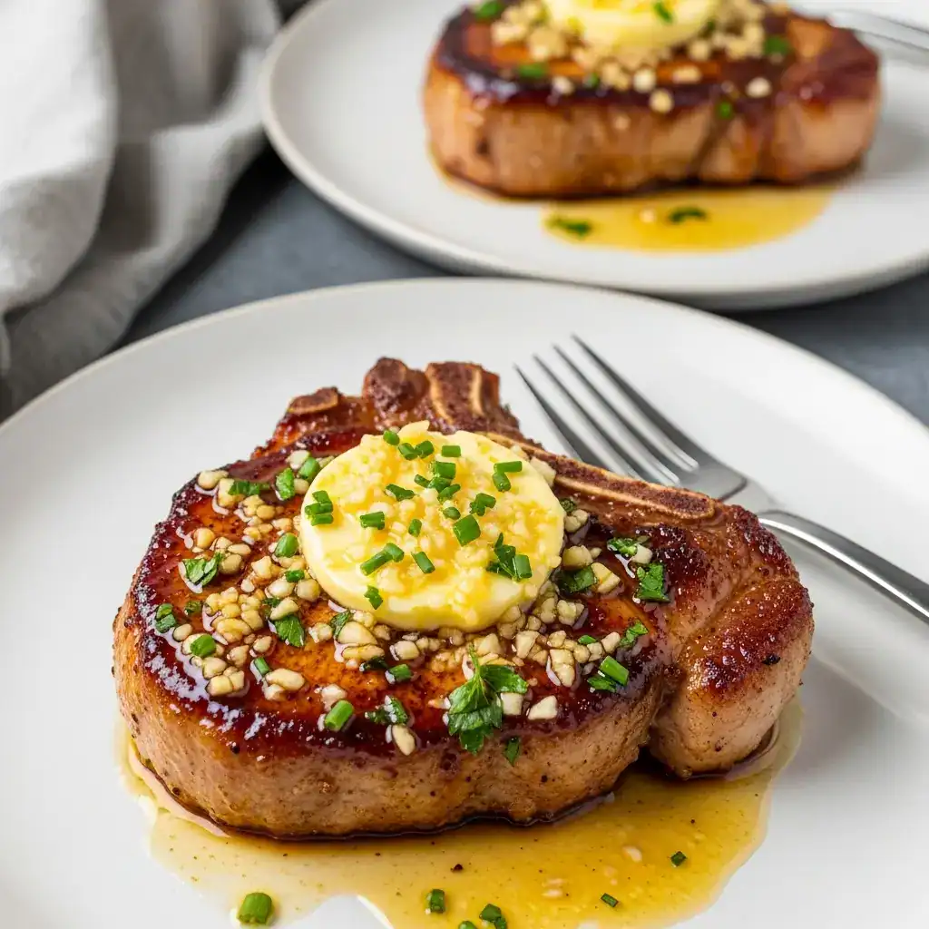 Pan-Seared Pork Chops with Roasted Garlic and Herb Sauce