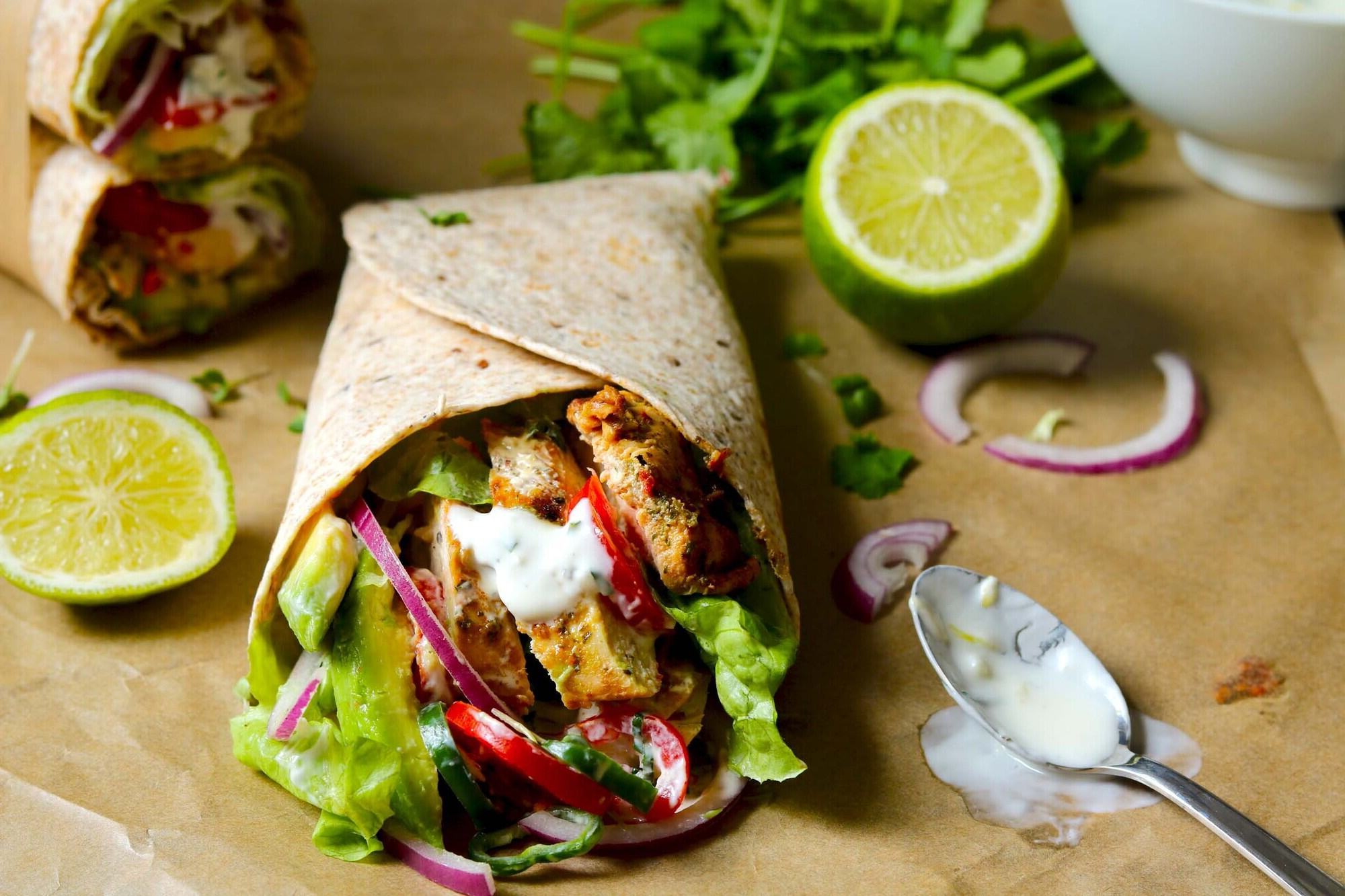 Trampoline Park Spiced Chicken Wraps with Yogurt Cilantro Sauce