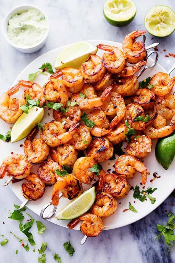 Garlic-Lime Grilled Shrimp Skewers with Avocado Salsa