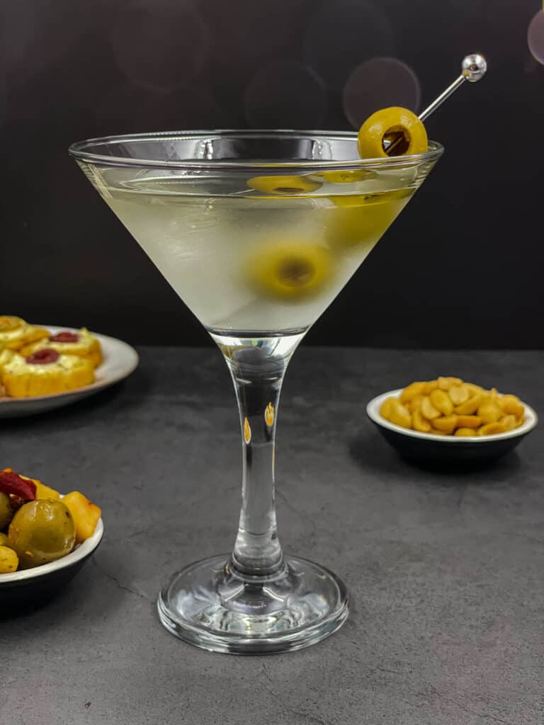 Olive-Garnished Dry Martini with Stirred Gin