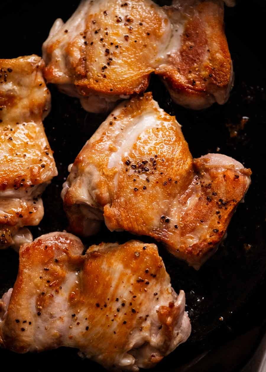Pan-Seared Chicken Thighs with Thyme and Mustard Pan Sauce