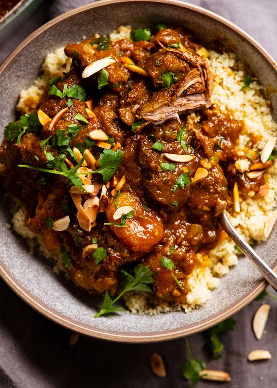 Four-Spice Lamb Tagine with Apricots and Almonds