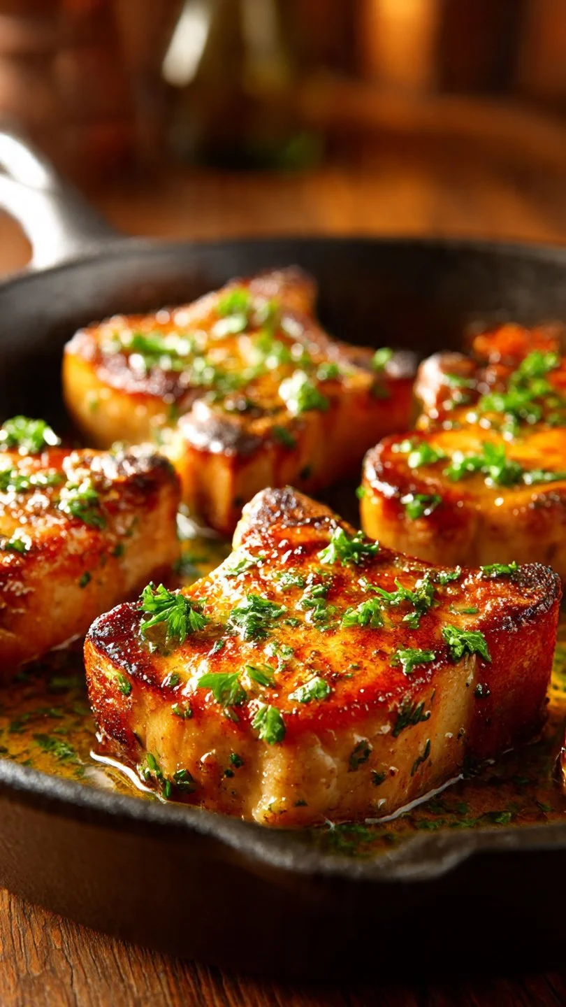 Pan-Seared Pork Chops with Roasted Garlic and Herb Butter