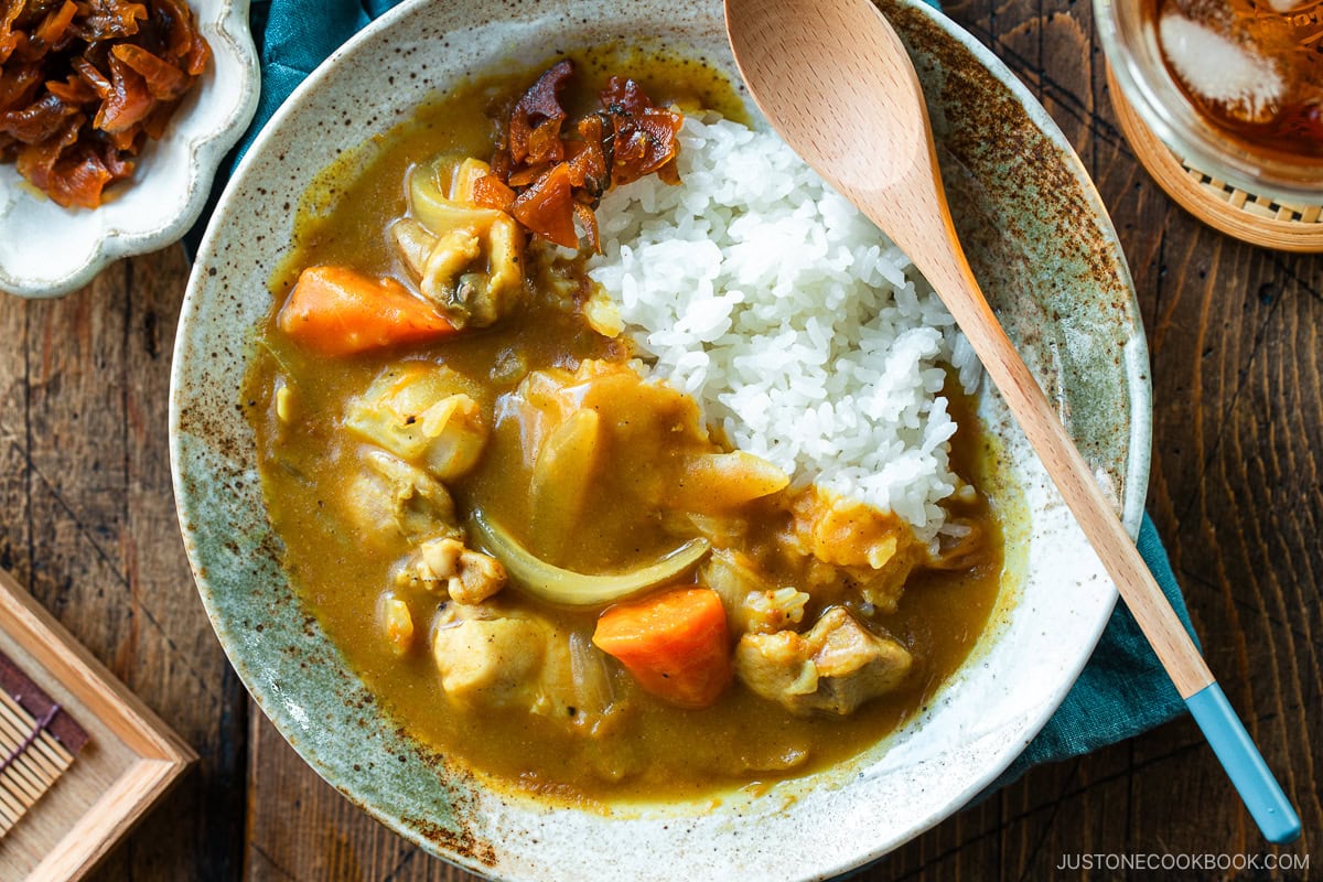 Simmered Japanese Chicken Curry with Fukujinzuke Pickles