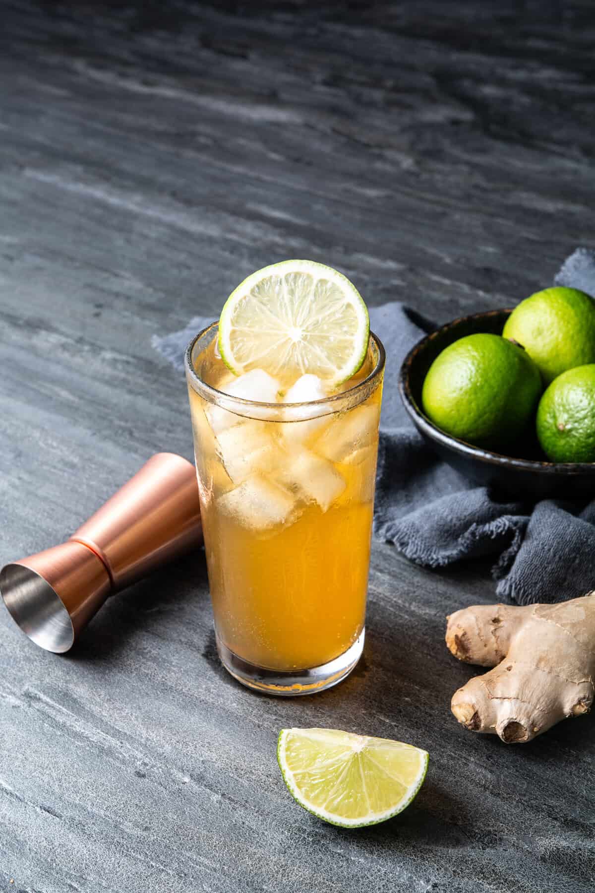 Dark and Stormy with Fresh Lime and Ginger Beer