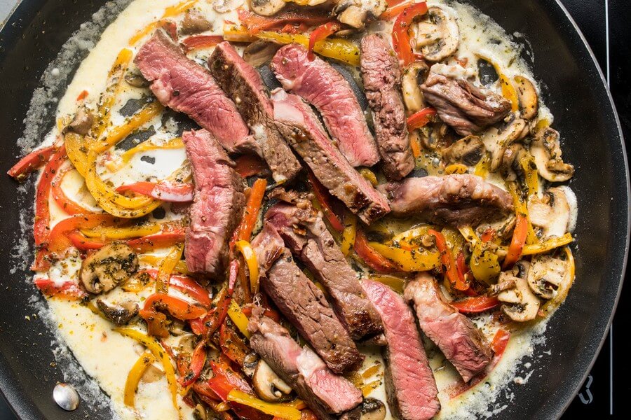 Stir-Fried Beef Medallions in Creamy Asiago Sauce
