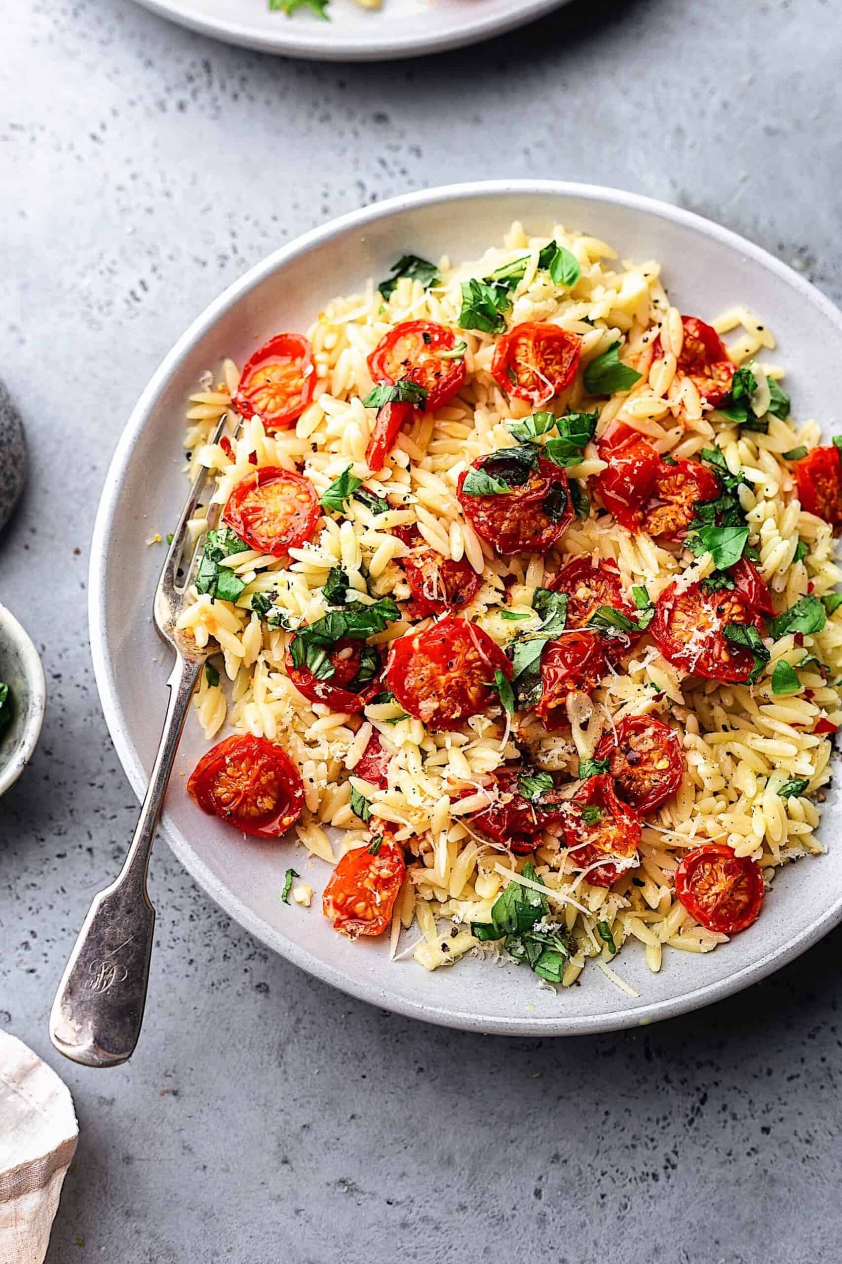 Chilled Orzo Pasta Salad with Cherry Tomatoes and Basil