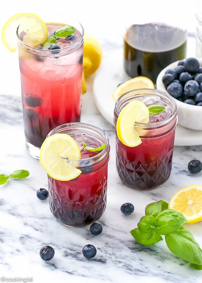 Blueberry and Basil Infused Sparkling Lemonade