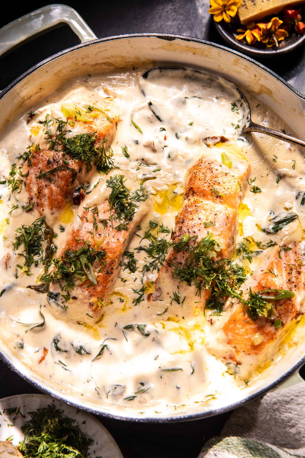 Pan-Seared Salmon with Avocado Cream and Garlic Butter