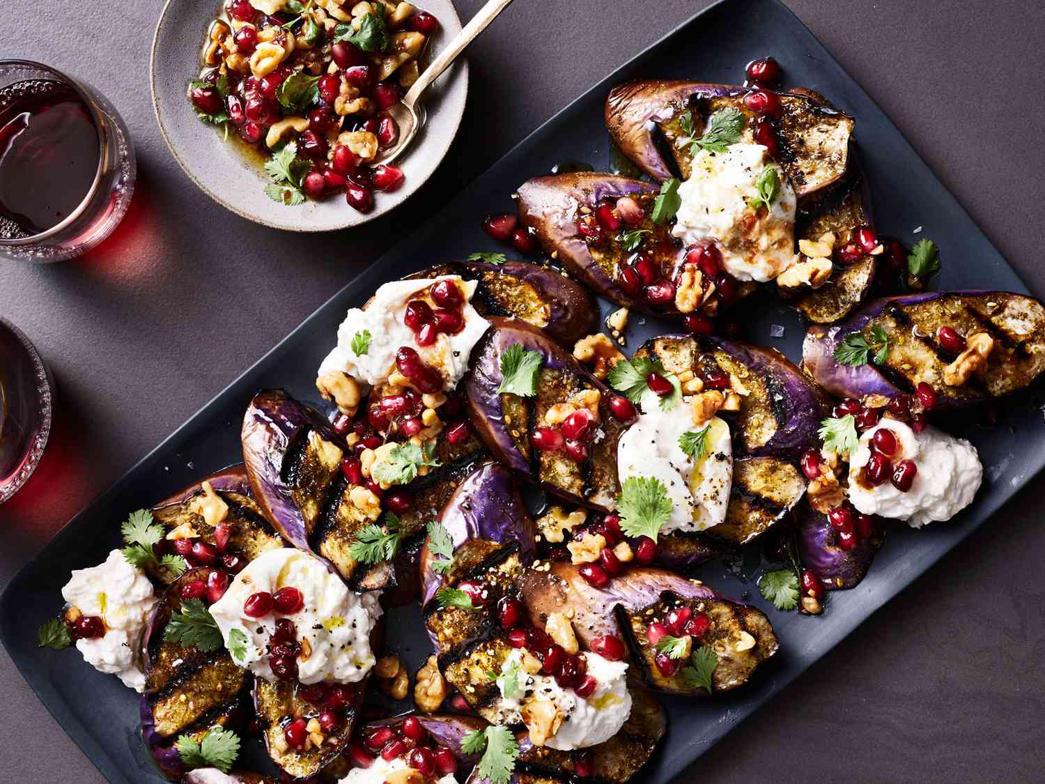 Madame Morrible’s Charred Eggplant and Pomegranate Salad