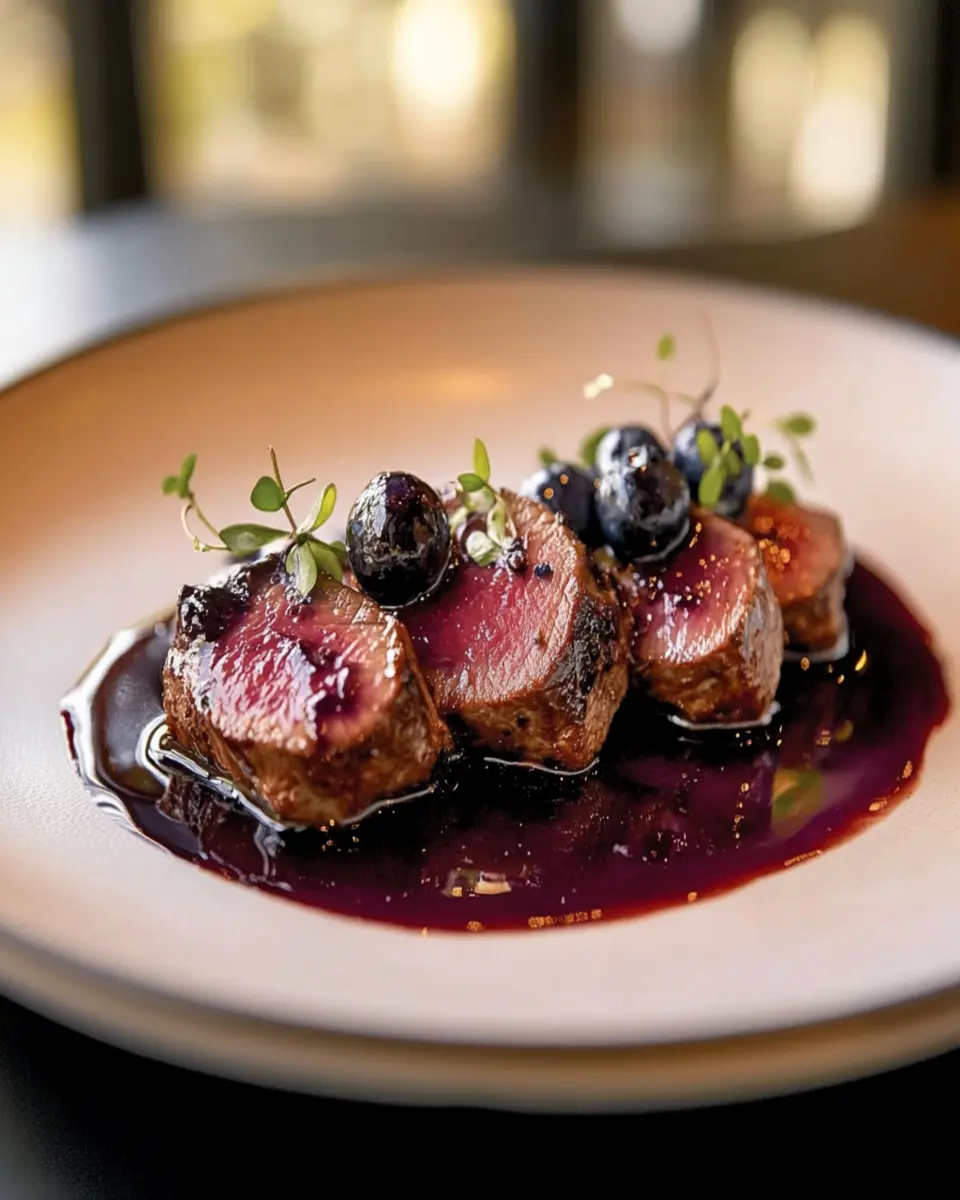 Seared Blueberry-Balsamic Pork Medallions with Roasted Red Pepper Sauce