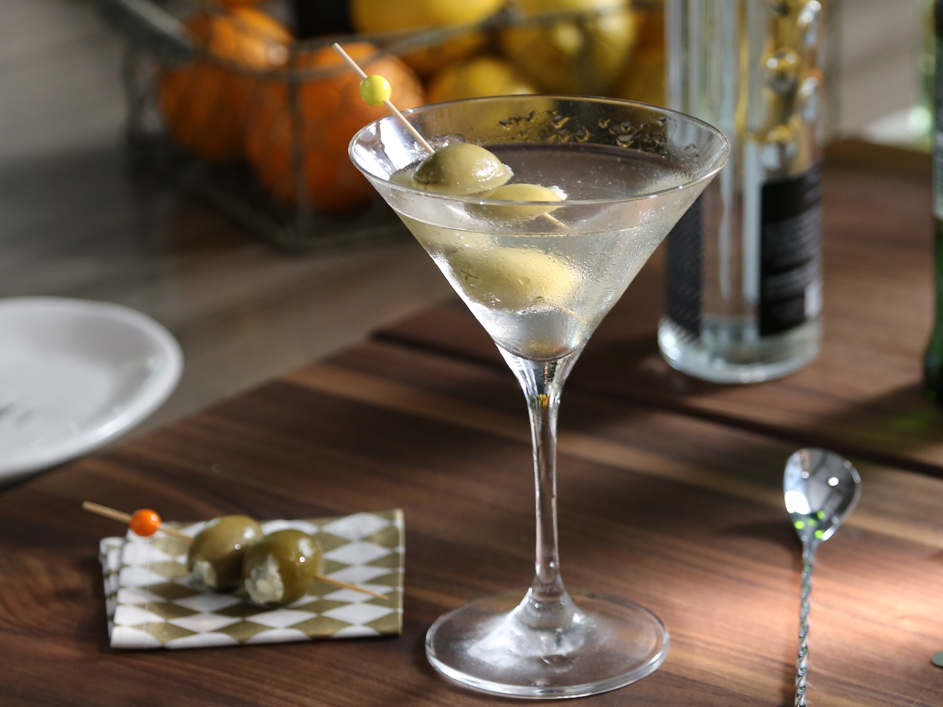 White Vermouth and Olive Martini