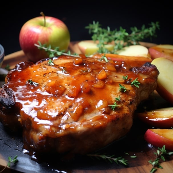 Whiskey-Glazed Grilled Pork Chops with Apple Cider Reduction