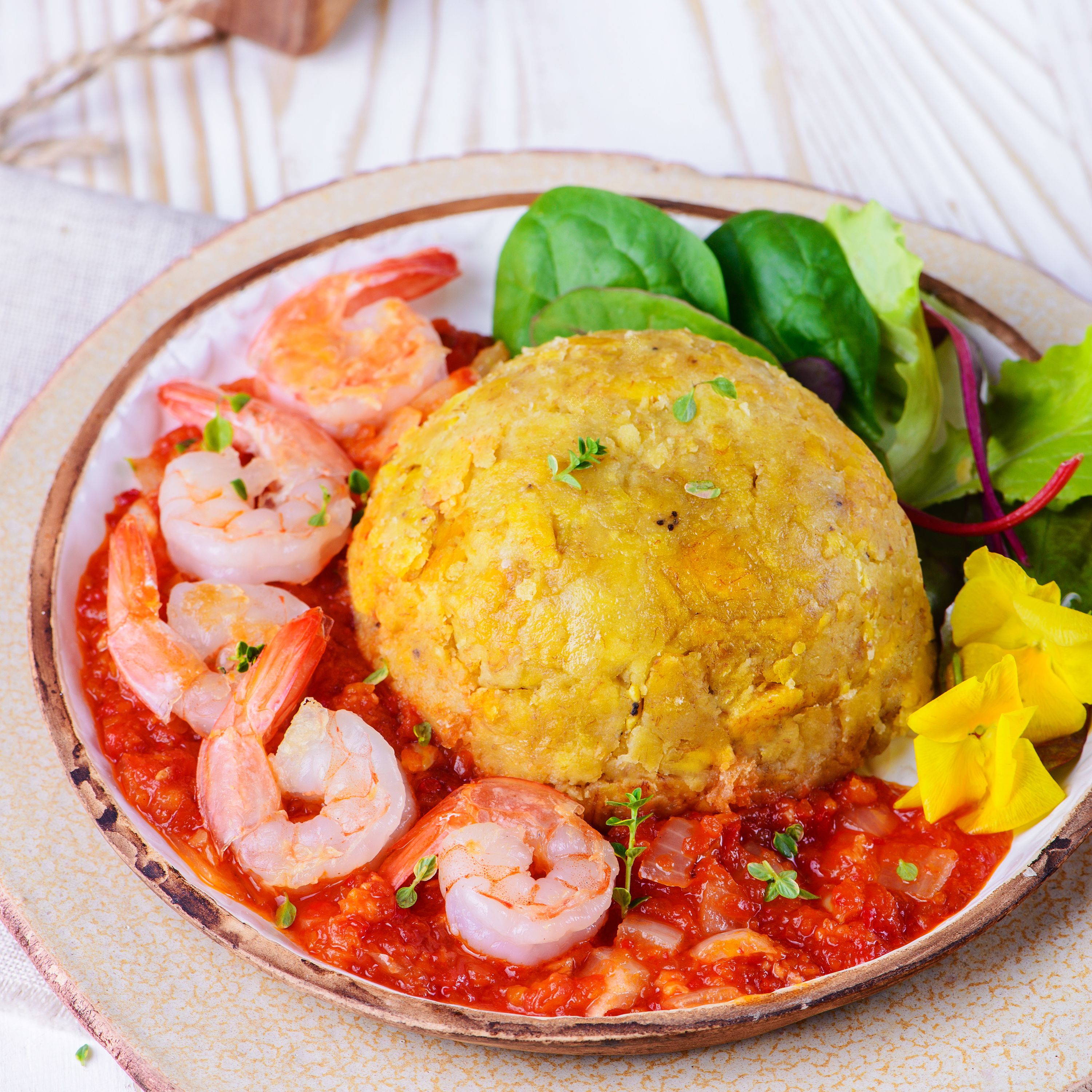Grilled Mofongo-Stuffed Plantain Cups with Garlic Shrimp