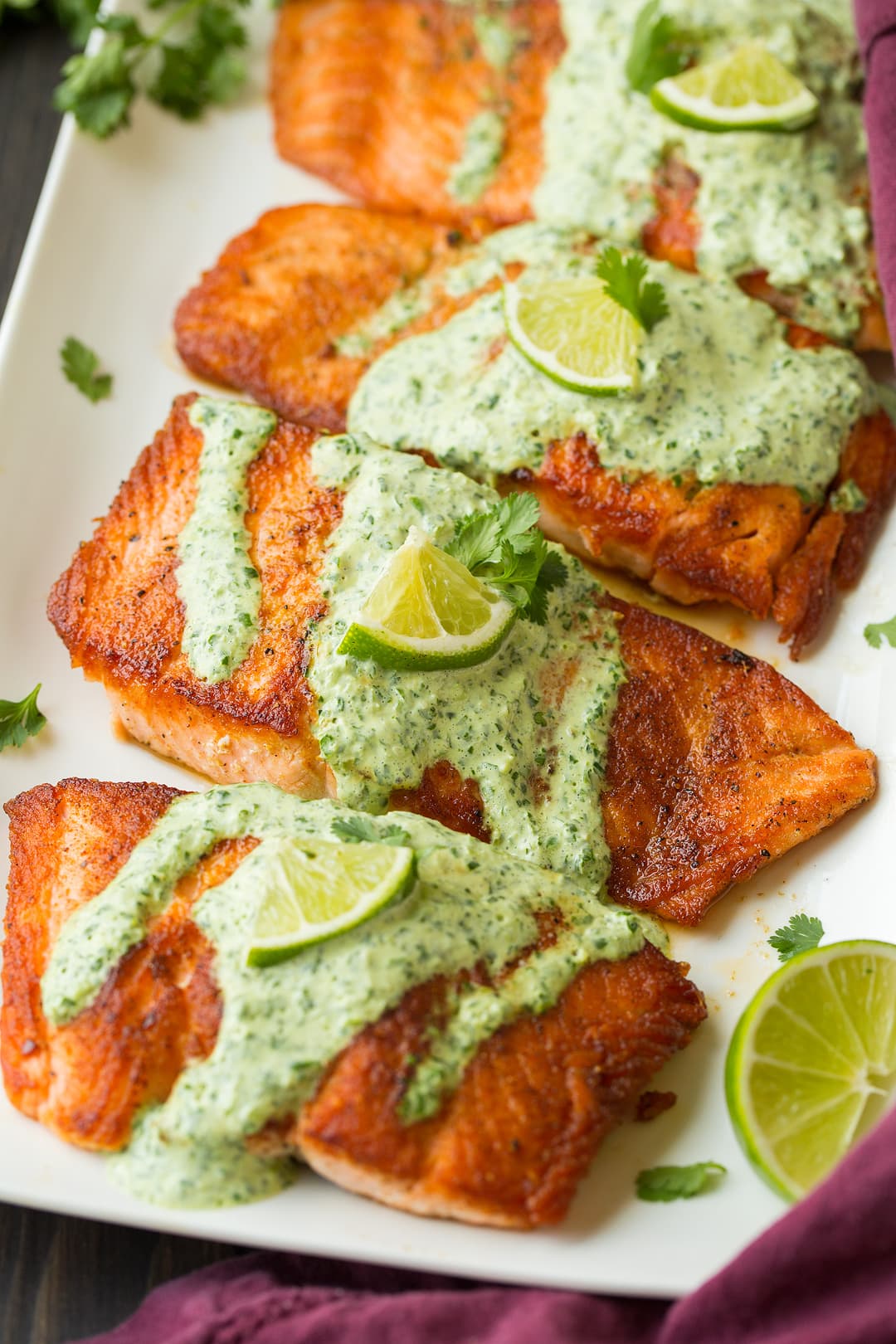 Pan-Seared Salmon with Avocado Salsa and Cilantro-Lime Dressing