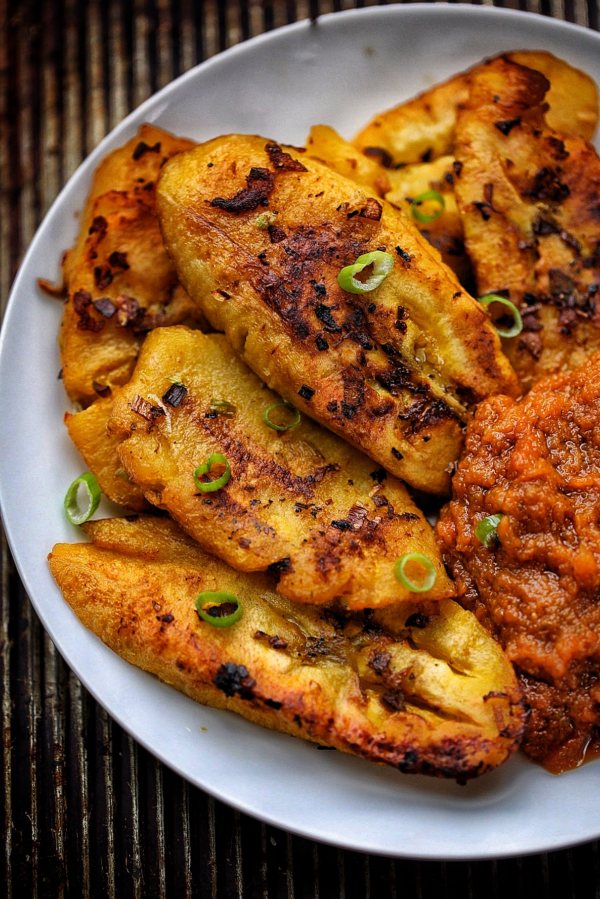 Pan-Seared Plantains with Spicy Garlic Sauce