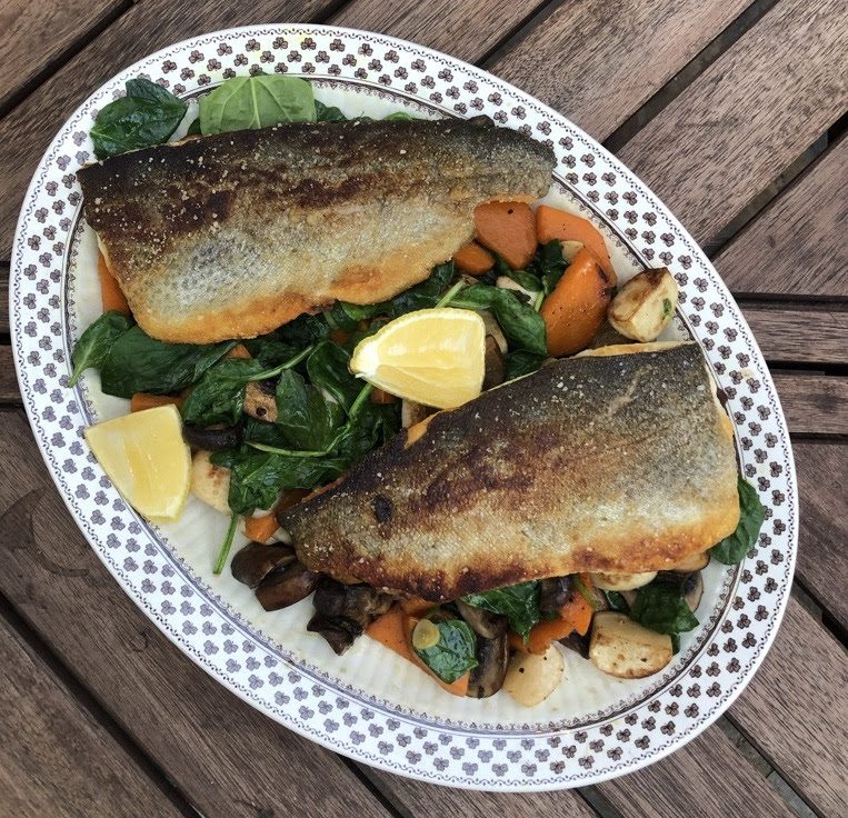 Pan-Seared Trout with Vermont Maple Glaze and Roasted Root Vegetables