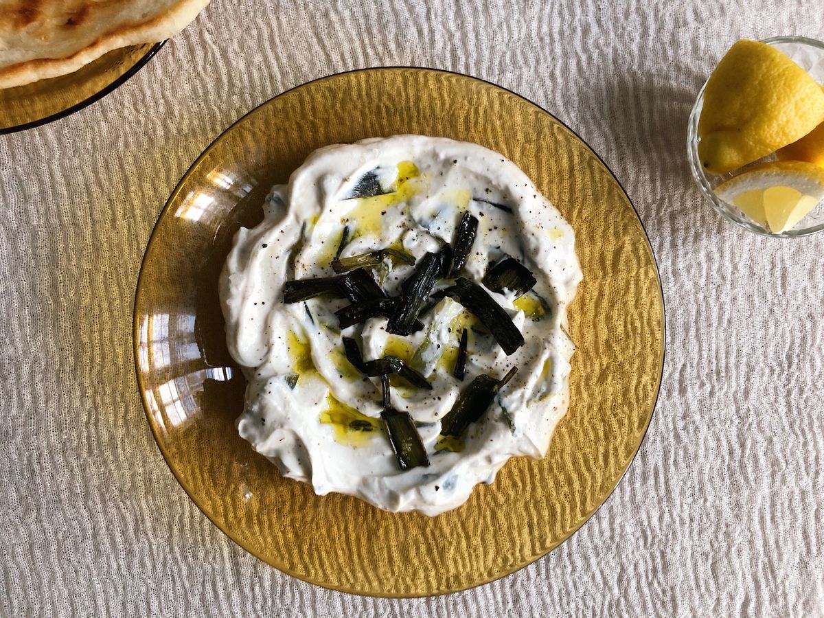 Charred Scallion and Potato Flatbread with Smoked Sea Salt