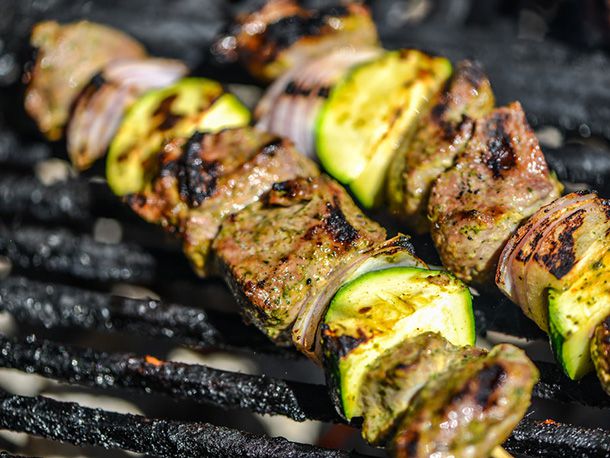 Grilled Citrus-Marinated Lamb Skewers with Mint Yogurt