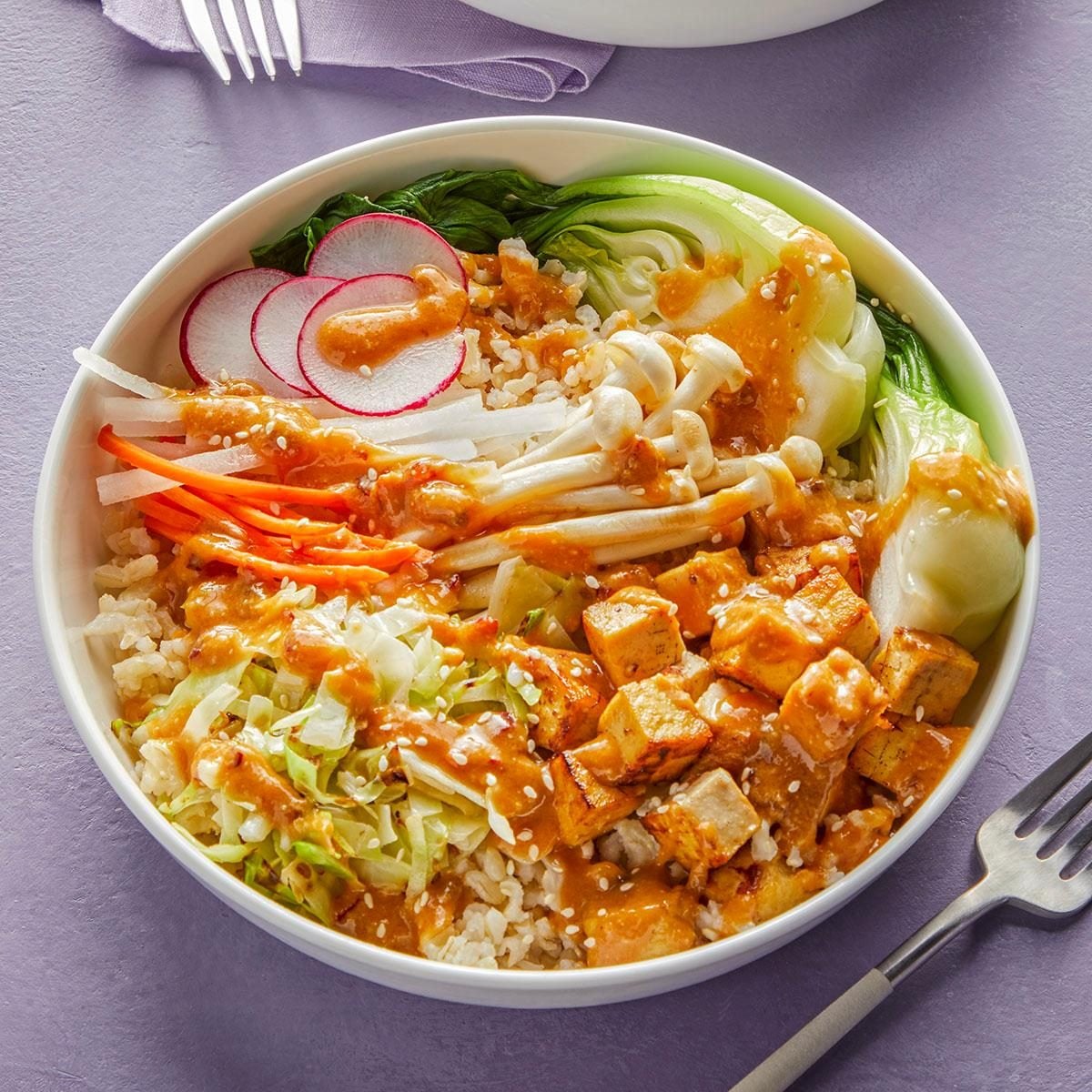 Sautéed Goya and Tofu with Miso Dressing