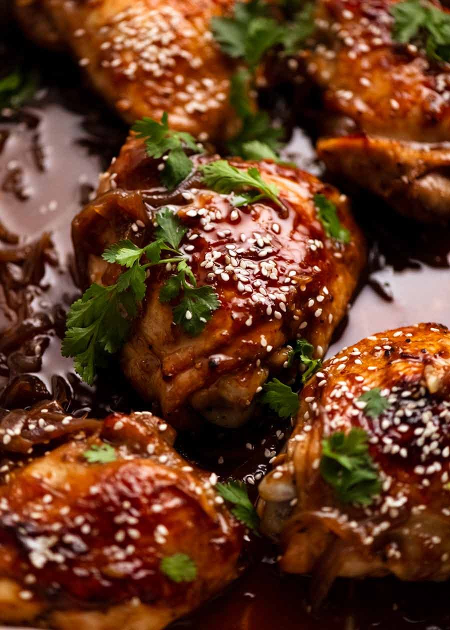 Baked Sesame Chicken Nuggets with Honey Soy Glaze