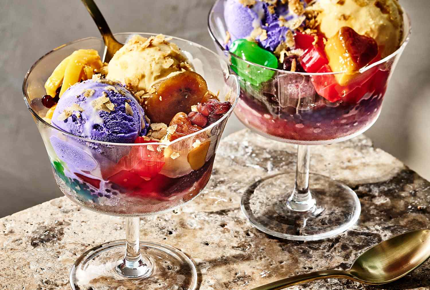 Halo-Halo Layered Filipino Dessert with Mixed Fruits and Crushed Ice