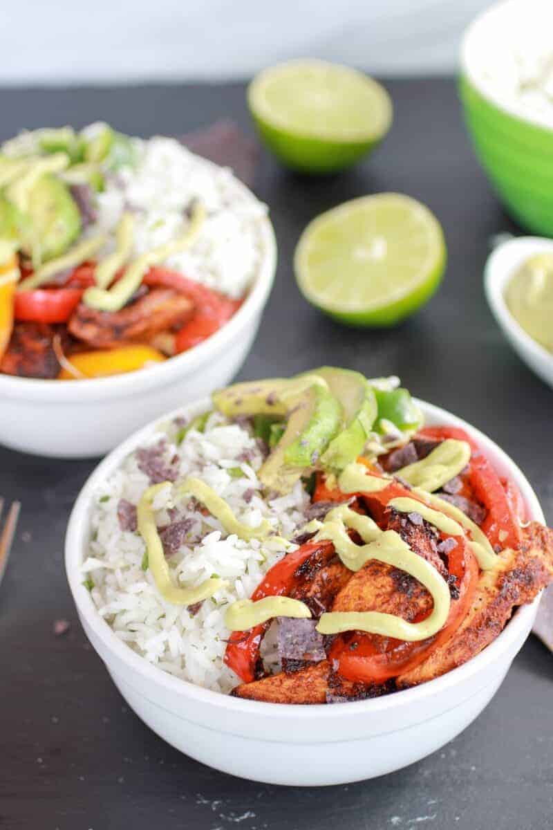 Tequila-Lime Chicken Fajita Bowl with Cilantro Rice