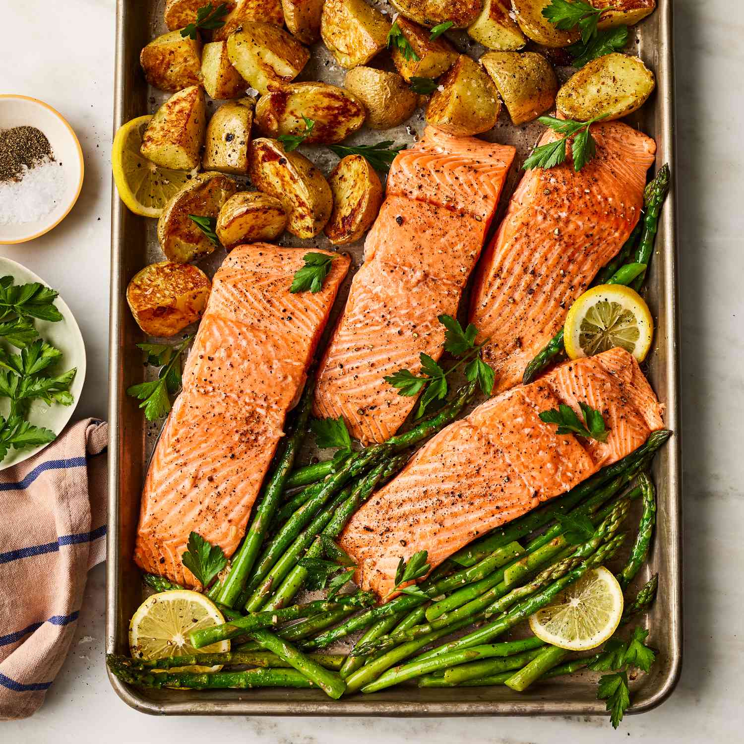 Pan-Seared Salmon with Herb Butter and Roasted Mediterranean Vegetables