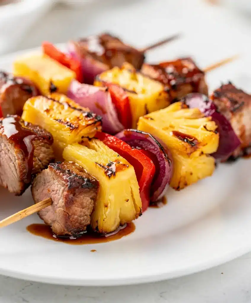 Charred Mezcal-Glazed Pork Skewers with Pineapple Salsa