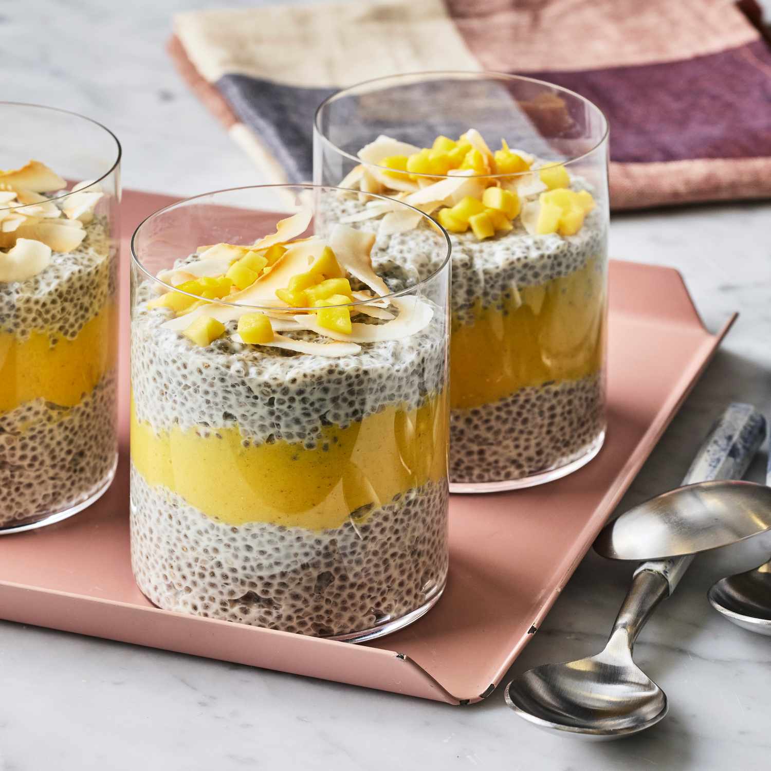 No-Bake Coconut Mango Chia Pudding with Toasted Almonds