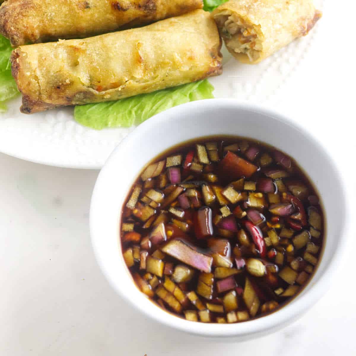 Shrimp and Vegetable Lumpia with Garlic Soy Dipping Sauce