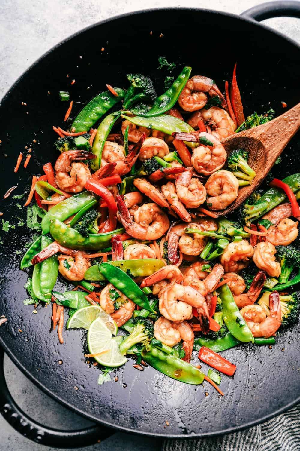 Stir-Fried Shrimp with Garlic and Fresh Basil over Jasmine Rice
